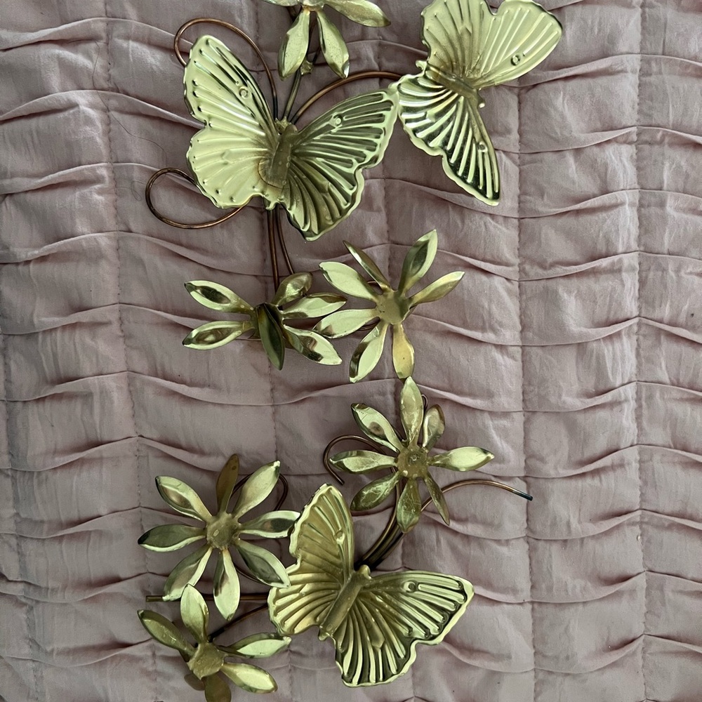 2 piece vintage brass butterfly wall art